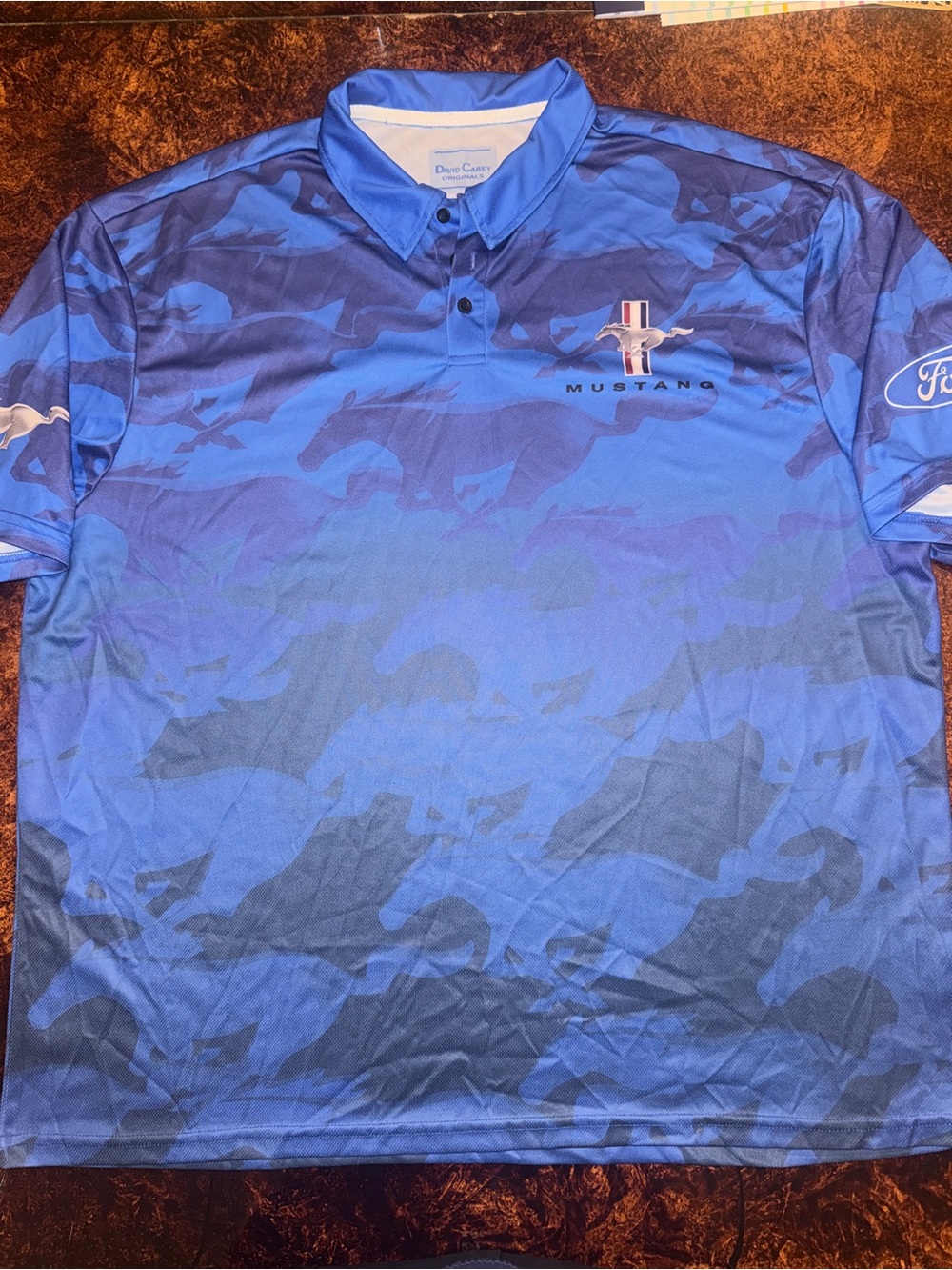 Ford Blue Camo Polo Shirt with Mustang Logo